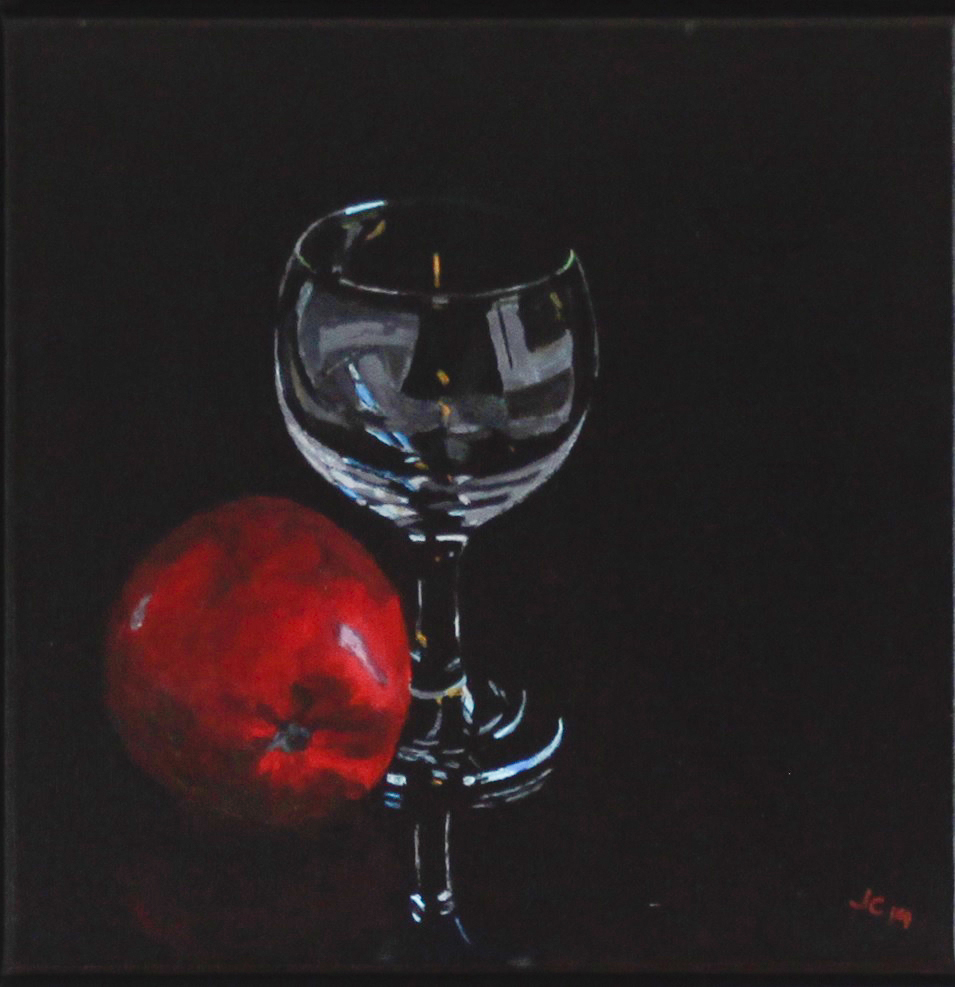 2014 Glas og æble, akryl på lærred, 30x30