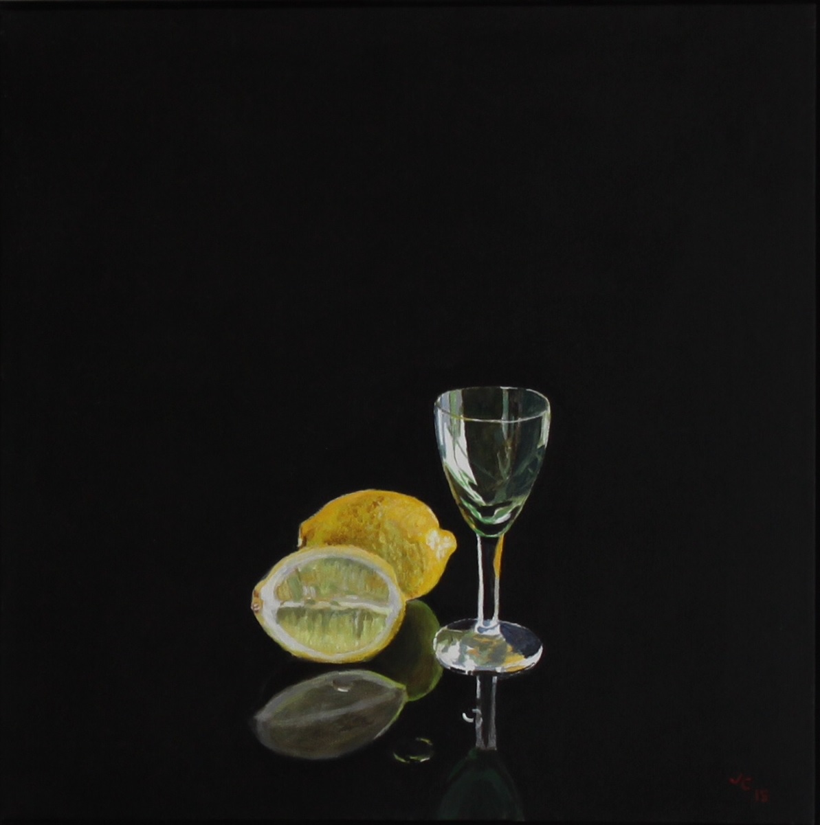 2015 Citroner og grønt glas, akryl på lærred, 50 x 50