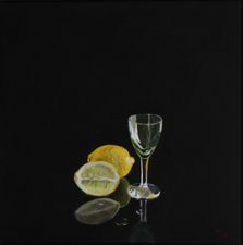 2015 Citroner og grønt glas, akryl på lærred, 50 x 50